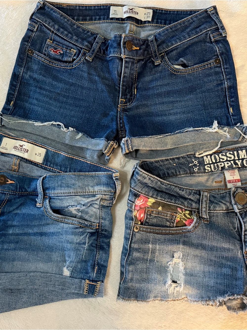 Hollister Dark Blue & Medium Blue Cutoff Denim Shorts Set